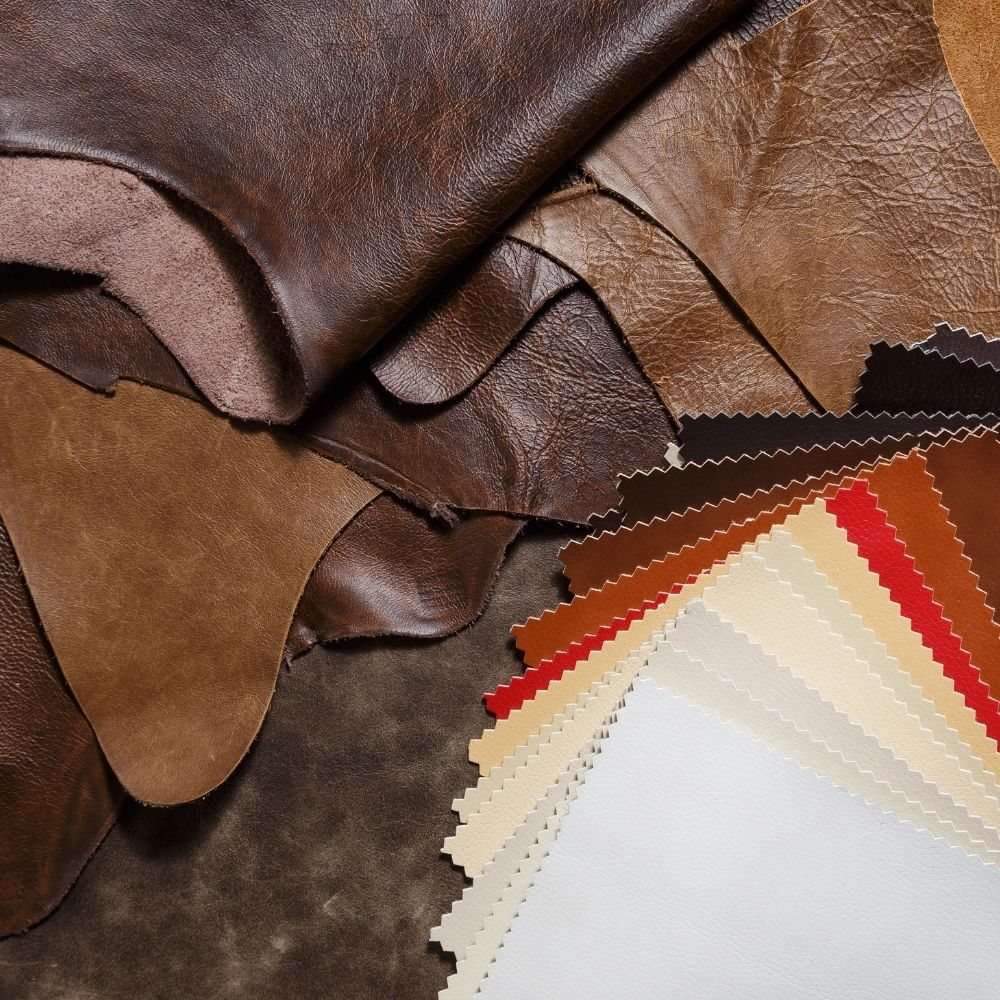 leather and fabric swatches of different colors