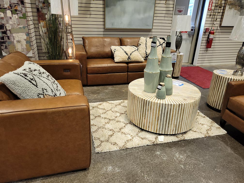 leather living room display in Woodstock Furniture & Mattress Outlet Acworth store