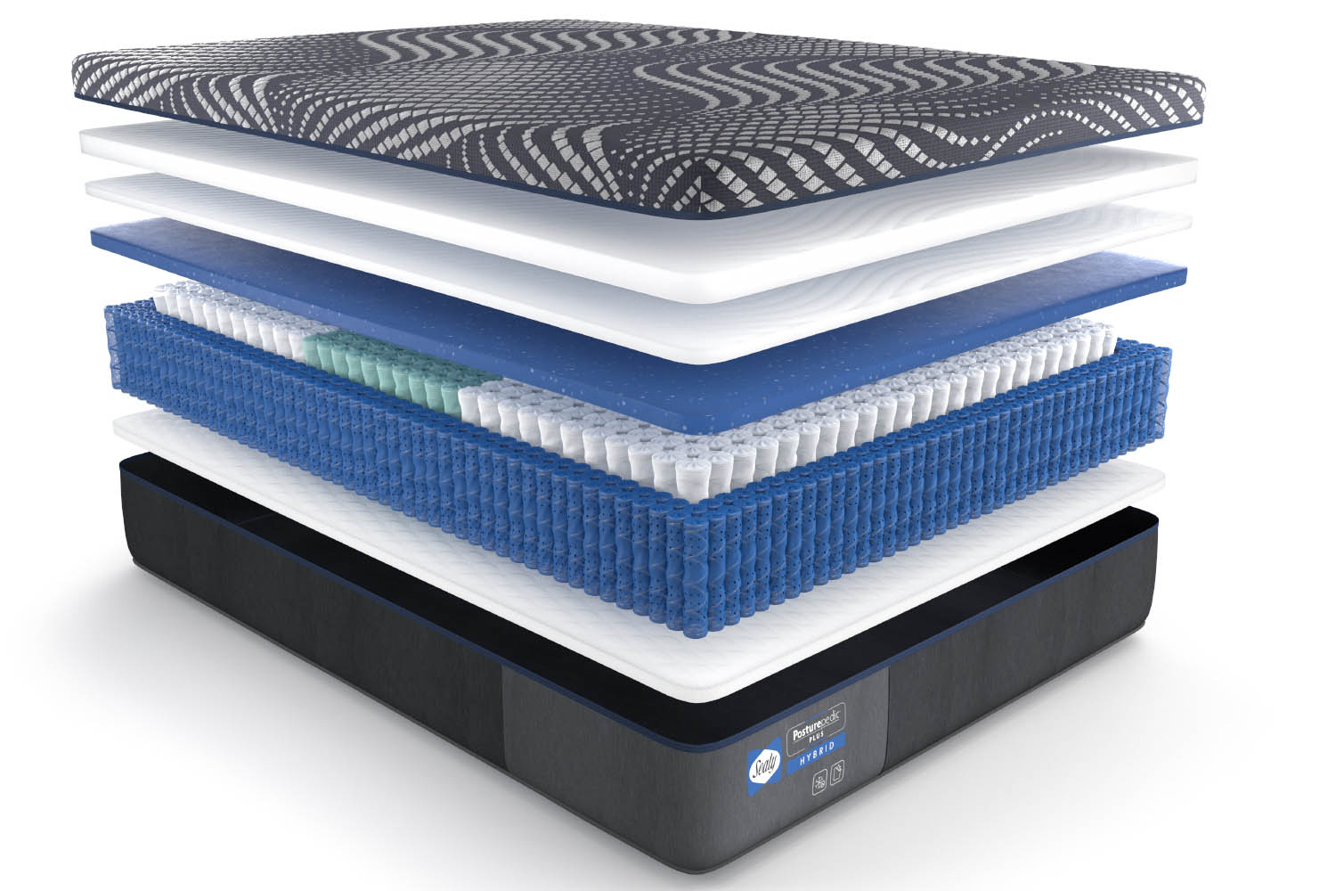 cut-away view of sealy posturepedic plus brenham hybrid mattress