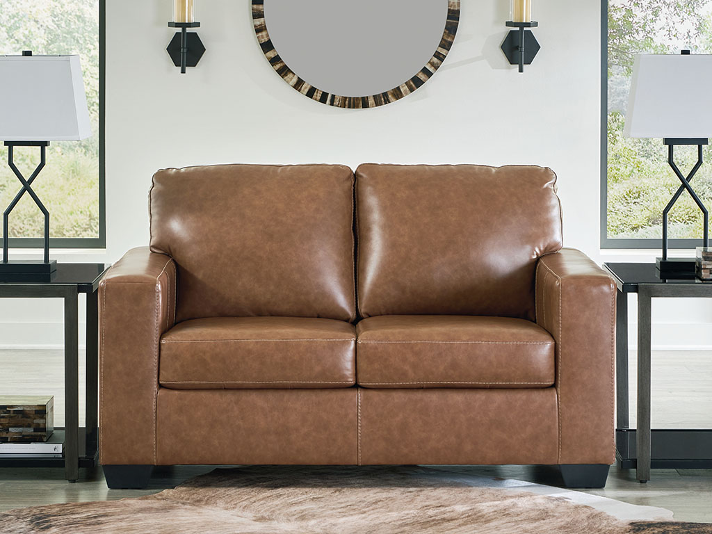 ブラウン Bolsena Caramel Leather Loveseat by Signature Design by Ashley 5560335