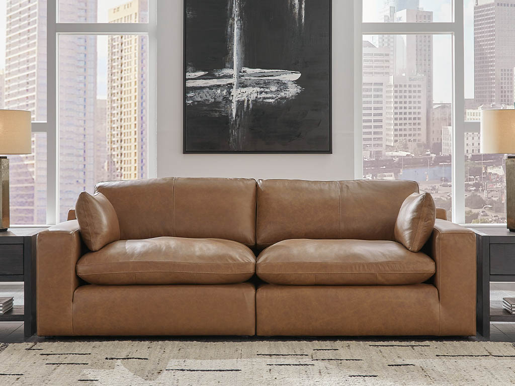 Emilia Caramel Leather 2 Piece Modular Loveseat by Ashley