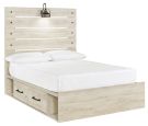 Cambeck Whitewash Full Panel Bed w/ 2 Side Storage Drawers