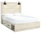 Cambeck Whitewash Queen Panel Bed with 1 Side Storage