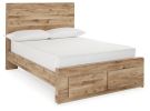 Hyanna Tan Brown Full Panel Bed w/ Footboard Storage