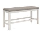 Robbinsdale Antique White & Grey Upholstered Counter Height Dining Bench