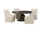 Brookside Cocoa Brown 5 Piece 72" Round Dining Set w/4 Warwick Stone Beige Upholstered Chairs