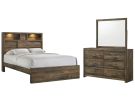 Bailey Drift 3 Piece Queen Bedroom Set w/Bookcase Music Bed, Dresser & Mirror