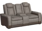 Lantana Rocky Gray/Brown Power Reclining Loveseat w/ Console
