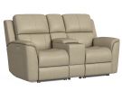 Henry Beige Leather Triple Power Reclining Console Loveseat