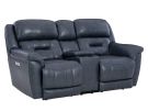 Contender Midnight Blue Leather Triple Power Reclining Console Loveseat