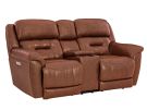 Contender Saddle Leather Triple Power Reclining Console Loveseat