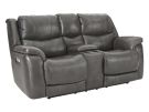 Galaxy Gray Leather Triple Power Reclining Console Loveseat