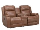 Dorian Mocha Leather Manual Reclining Console Loveseat
