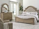 Magnolia Manor Weathered Bisque 3 Piece Queen Bedroom Set w/Upholstered Panel Bed, Dresser & Mirror