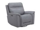 Cooper Blue Gray Leather Swivel Glider Power Recliner w/Power Lumbar & Headrest