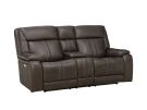 Infinity Earth Leather Triple Power Reclining Console Loveseat with Immersive Audio, Heat & Massage