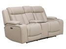 Jet Set Blanca Light Grey Leather Dual Power Reclining Console Loveseat