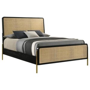 Arini Black and Rattan Panel Bed