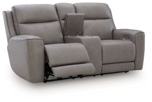 5Z Comfort Coin Gray Leather Power Reclining Console Loveseat