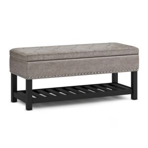 Lomond Distressed Grey Taupe Upholstered Storage Ottoman Bench