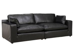 Emilia Black Leather 2 Piece Modular Loveseat Sectional