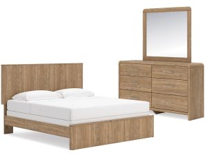 Gramburg Warm Natural Brown 3 Piece King Panel Bed w/Dresser & Mirror