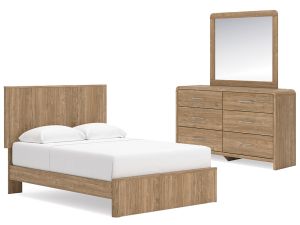 Gramburg Warm Natural Brown 3 Piece Full Panel Bed w/Dresser & Mirror