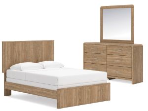Gramburg Warm Natural Brown 3 Piece Queen Panel Bed w/Dresser & Mirror