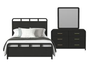 Ridgemont Black 3 Piece Full Panel Bedroom Set w/Dresser & Mirror