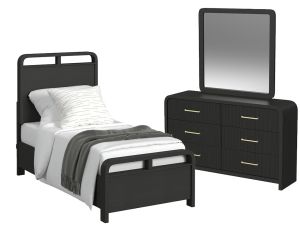 Ridgemont Black 3 Piece Twin Panel Bedroom Set w/Dresser & Mirror