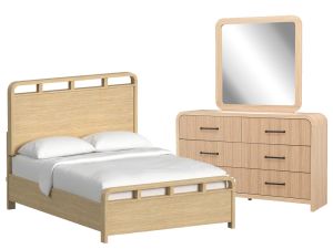 Ridgemont Natural 3 Piece Full Panel Bedroom Set w/Dresser & Mirror