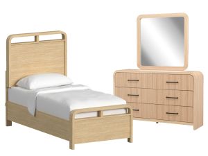 Ridgemont Natural 3 Piece Twin Panel Bedroom Set w/Dresser & Mirror