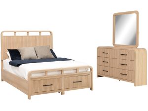 Ridgemont Natural 3 Piece Queen Bedroom Set w/Storage Bed, Dresser, & Mirror