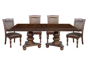 Lordsburg Brown Cherry 5 Piece Extension Dining Set w/4 Upholstered Side Chairs