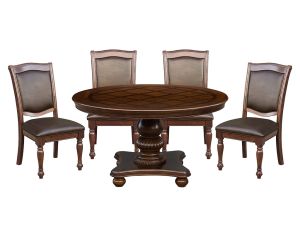 Lordsburg Brown Cherry 5 Piece Round Dining Set w/4 Upholstered Side Chairs