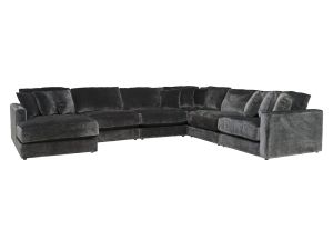 Remington Slate Gray Velvet 6 Piece Left Arm Chaise Modular Sectional