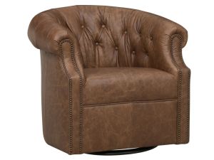 8220 Omaha Rum 100% Leather Swivel Accent Chair