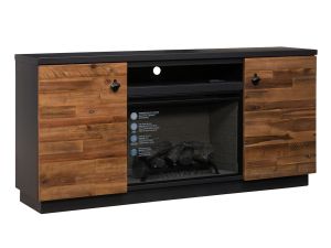 Black Magic & Rustic Acacia 78" Media Console w/ Fireplace 