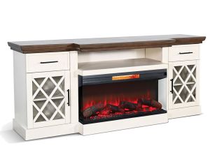 Marble White & Buckskin 78" Media Console w/36" Panoramic Fireplace