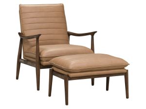 Aline Toast 100% Leather Accent Chair and Ottoman