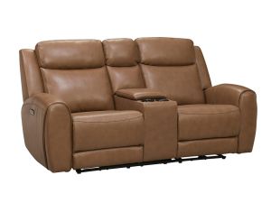 Relax Ave Impression Caramel Leather Dual Power Reclining Console Loveseat