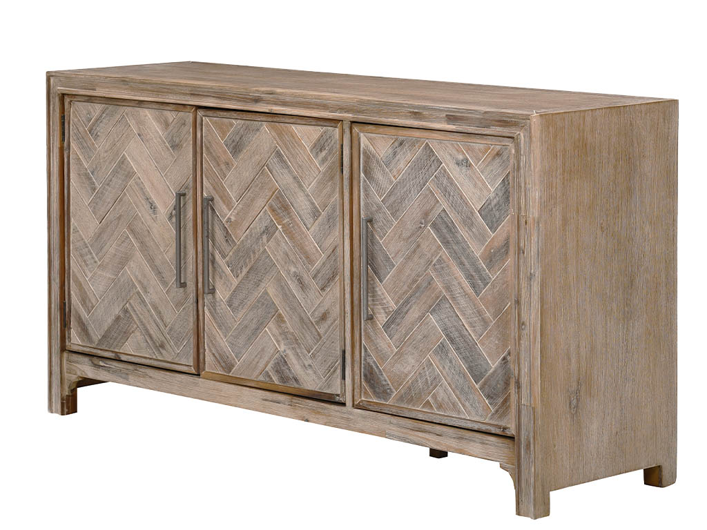 （greentomato）クレイユ　レリーフ Gramercy Grey Wash 3 Door Chevron Accent Cabinet by Jofran 2156-60