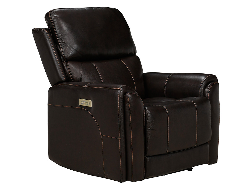 Rainier Walnut Leather Power Recliner w/Power Headrest Lumbar by