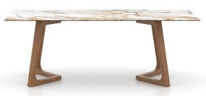canadel rectangular dining table with porcelain top and pecan washed matte finish